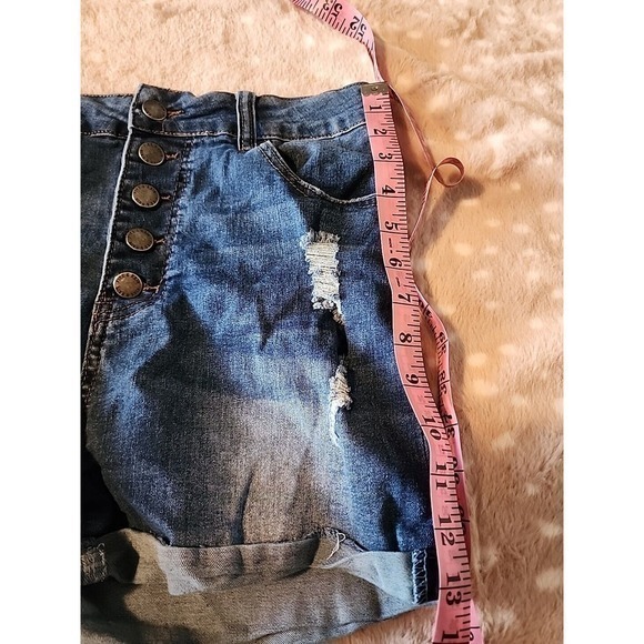 Fire and Rain Denim Cut Offs Womens 11 Blue Distressed Button Fly Cuffed Shorts - Picture 5 of 6